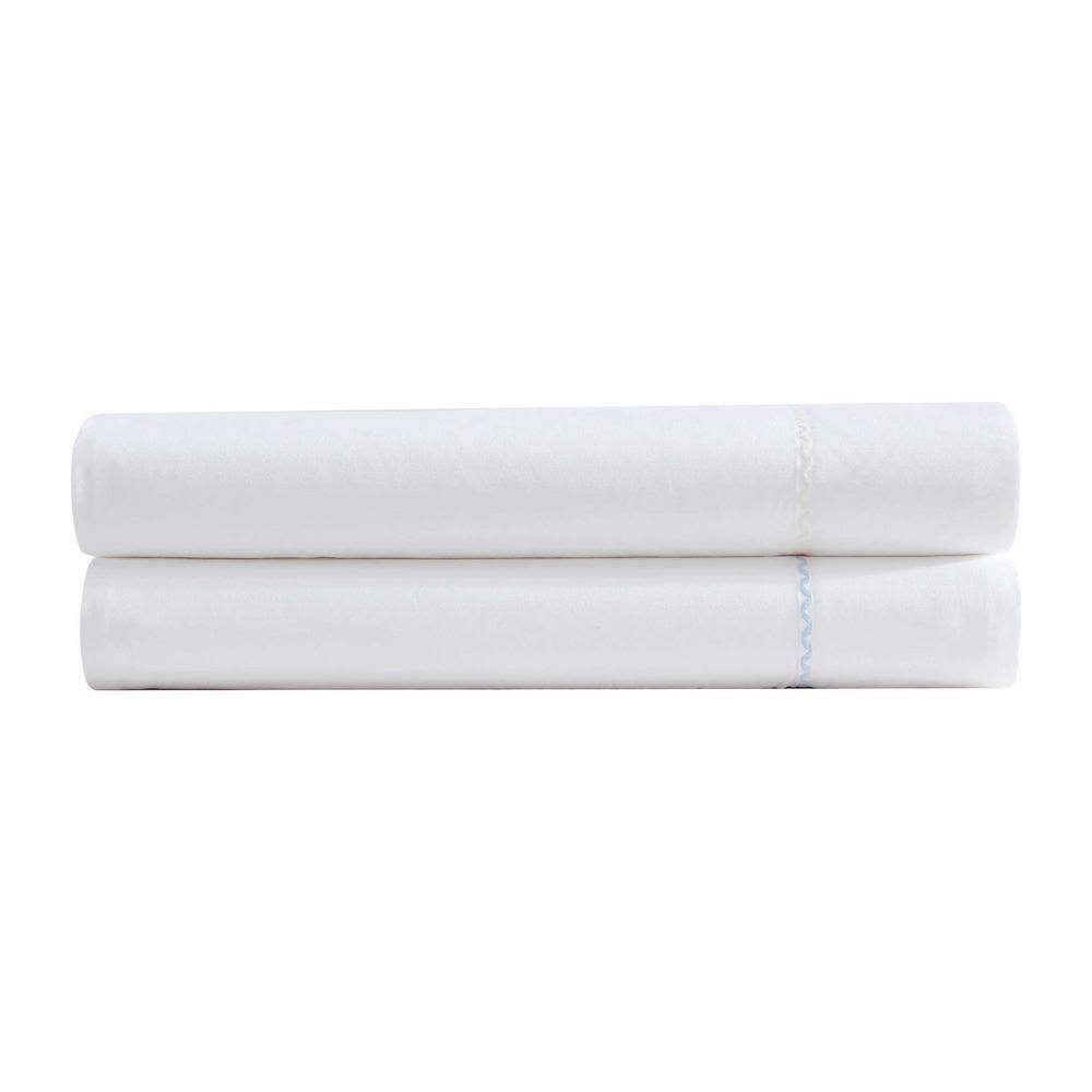 Twin Blue Cotton Percale Embroidered Sheet Set