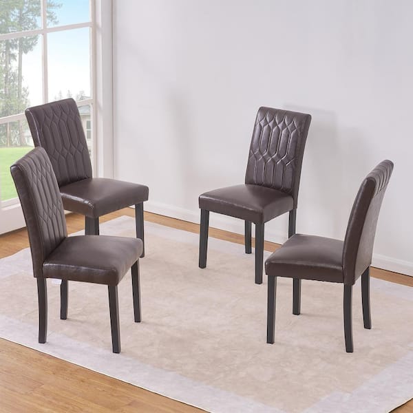 VECELO Upholstered Dining Chairs Set of 4, Modern PU Leather, Solid Wood Legs with Rubber Footpads, Coffee Kitchen Table Chairs