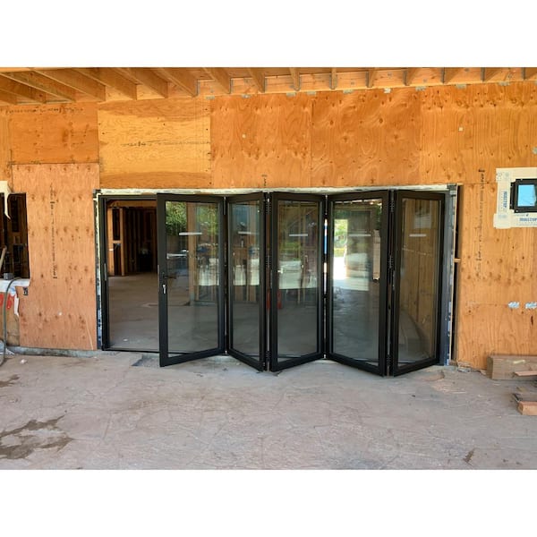 forever Doors 75 Series 144 in. x 80 in. Matte Black Finish Right Out Swing Aluminum Folding Patio Door