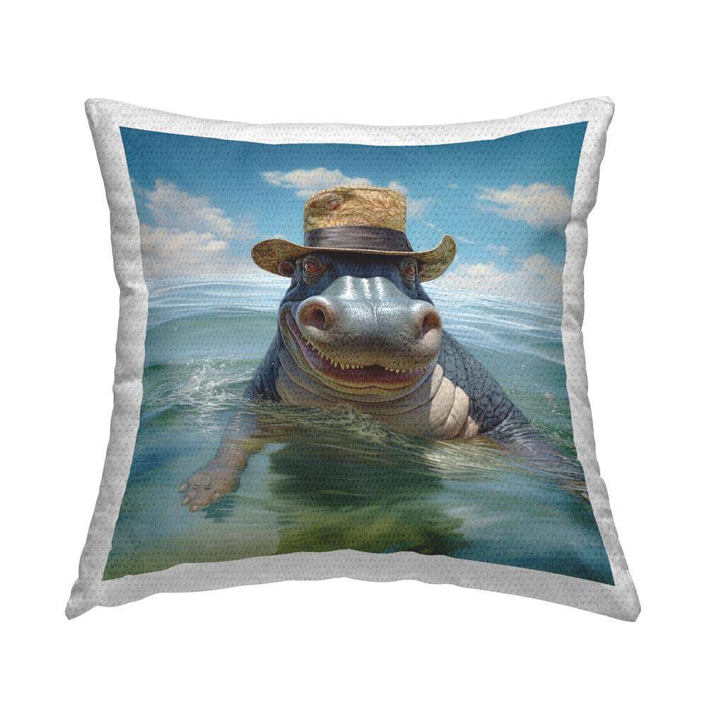 Hippo Wearing Hat Outdoor Printed Throw Pillow by Lazar Studio price history on PriceWatchPro