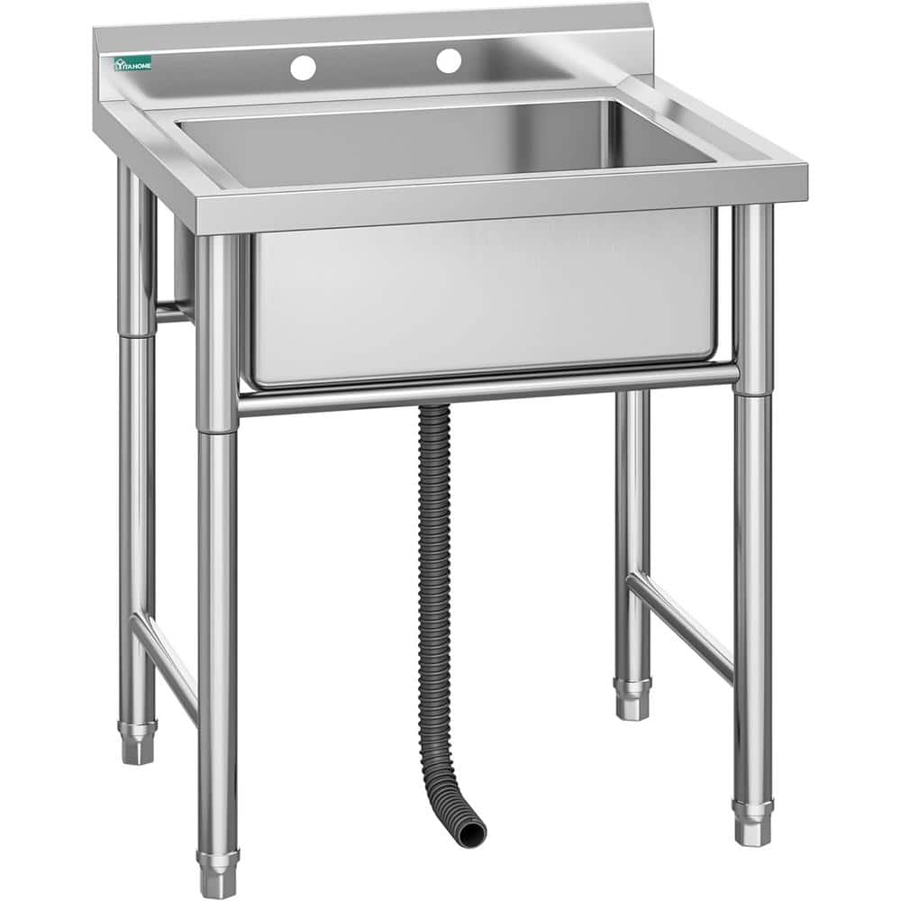 25 in. D x 30 in. W Freestanding Single Bowl Stainless-Steel Utility Sink w