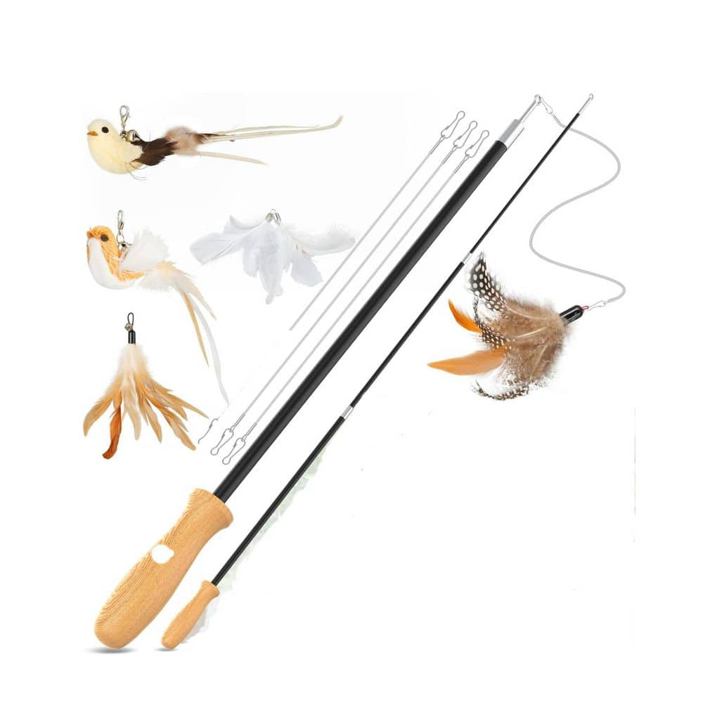 Interactive Cat Teaser Wand Toys 43in Sustainable Wooden Handles Bird and Feather Refills 5pcs Exercises andPlays 2-Pack price history on PriceWatchPro