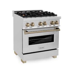 Autograph Edition 30 in. 4 Burner Dual Fuel Range in Stainless Steel and Champagne Bronze