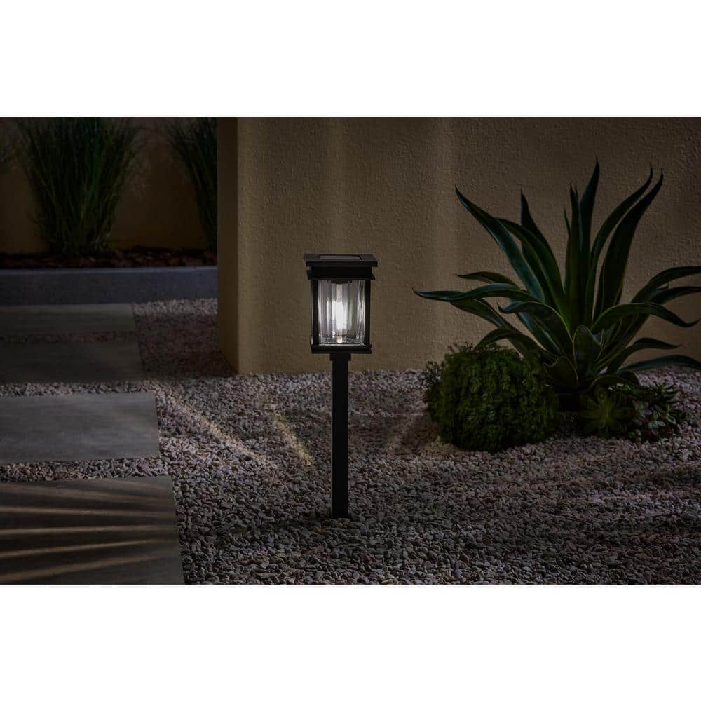 Hampton Bay Lauder 20-40 Lumen Black LED Weather Resistant Outdoor Solar Path Light with Glass Lens, Dual White and High-Low BE-52300-023-PQ