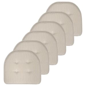 Pinstripe Memory Foam 17 in. x 16 in. U-Shaped Non-Slip Indoor/Outdoor Chair Seat Cushion Taupe (6-Pack)