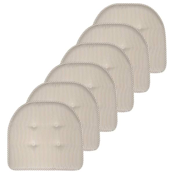 Sweet Home Collection Pinstripe Memory Foam 17 in. x 16 in. U-Shaped Non-Slip Indoor/Outdoor Chair Seat Cushion Taupe (6-Pack)