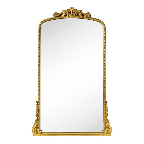 TEHOME Cummons 30 in. W x 48 in. H Small Baroque Ornate Arched Framed Wall Mounted Bathroom Vanity Mirror in Antiqued Gold