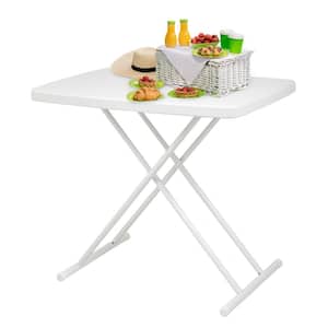 White Rectangular Plastic Folding Patio Outdoor Bistro Table Height-Adjustable with X-crossed Feet