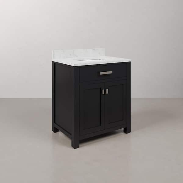 Madison 30 in. W x 21.5 in. D x 34 in. H Single Sink Bath Vanity in Espresso with Carrara White Marble Top