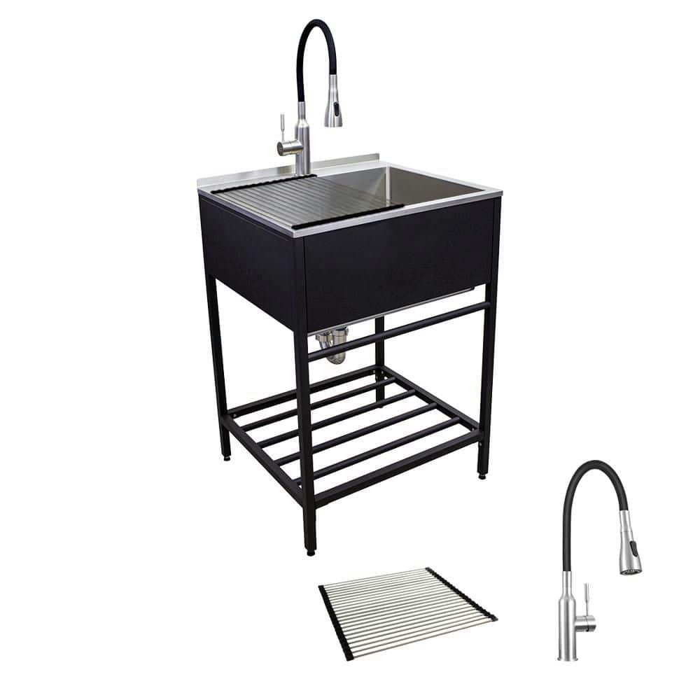Matte Black Stainless Steel Freestanding Laundry Sink with Faucet