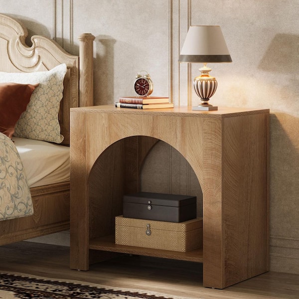 Fenley Brown 27.56 in. W Bedside Nightstand End Side Table Sofa Side Table with Storage for Bedroom, Living Room