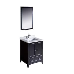 Oxford 24 in. Vanity in Espresso with Ceramic Vanity Top in White with White Basin and Mirror (Faucet Not Included)