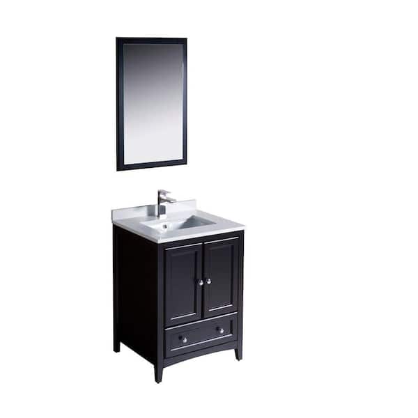 Fresca Oxford 24 in. Vanity in Espresso with Ceramic Vanity Top in White with White Basin and Mirror (Faucet Not Included)