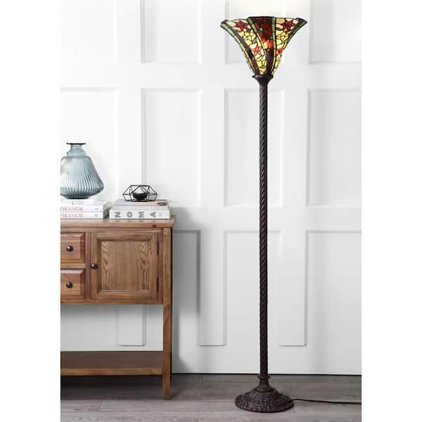 JONATHAN Y Williams Tiffany-Style 71 in. Bronze Torchiere Floor Lamp