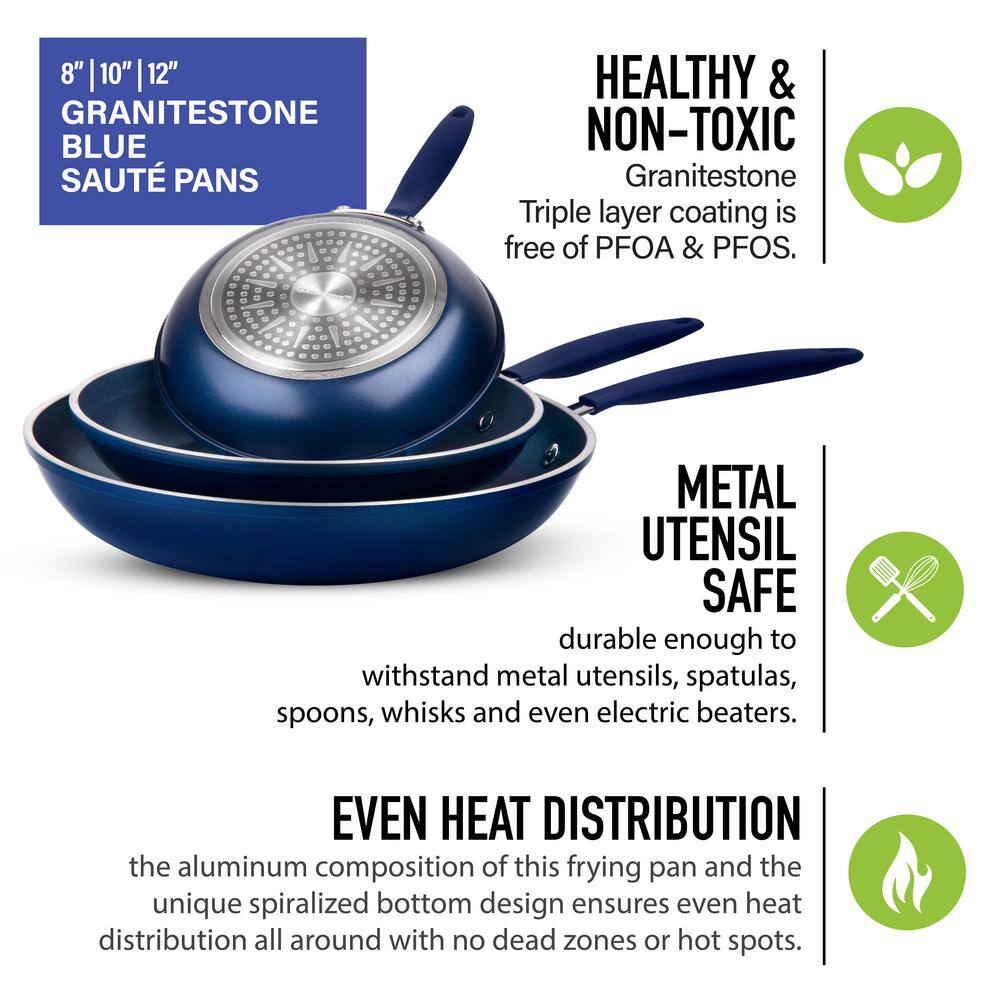 Blue Aluminum Nonstick Fry Pan Set with Silicone Handles