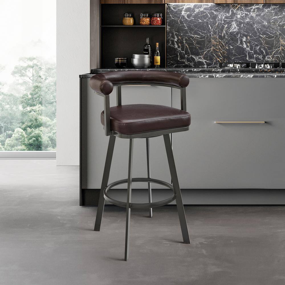 Nolagam 34'' Brown Faux Leather and Metal Swivel Counter Stool
