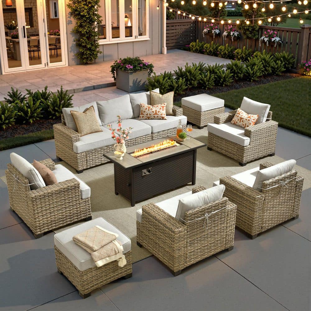 Tobest 10-Piece Wicker Outdoor Patio Conversation Sofa Set with 54 in. Fire Pit Table, Gray Cushions price history on PriceWatchPro