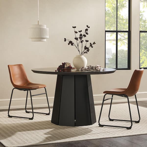 Black wood pedestal dining outlet table