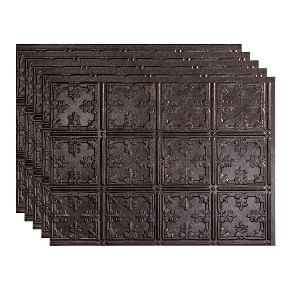 Fasade 18.25 in. x 24.25 in. Traditional #10 Vinyl Backsplash Panel in Smoked Pewter (5-Pack)
