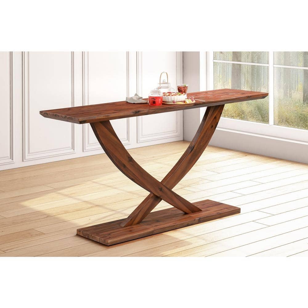 Rasmus 57 in. Chestnut Wire-Brush Finish Rectangle Acacia Wood Top Console 
