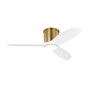 Titus 44 in. Modern Integrated LED Indoor/Outdoor Satin Brass Hugger Ceiling Fan with White Blades and Remote Control