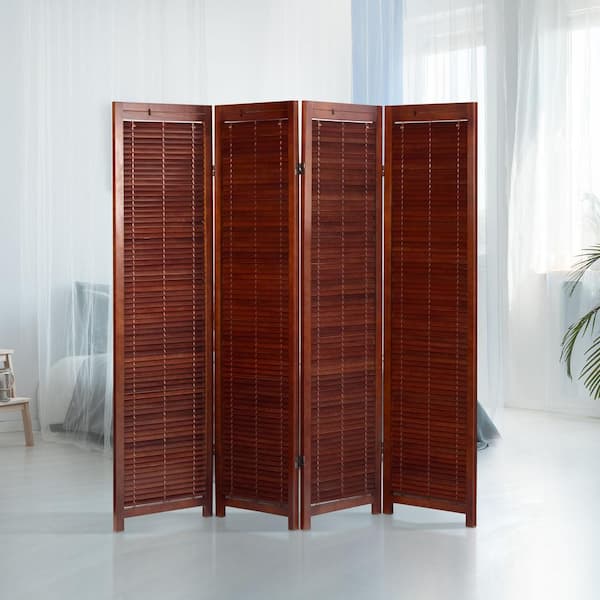 Oriental Furniture Walnut 6 ft. Tall Adjustable Shutter 4-Panel Room ...