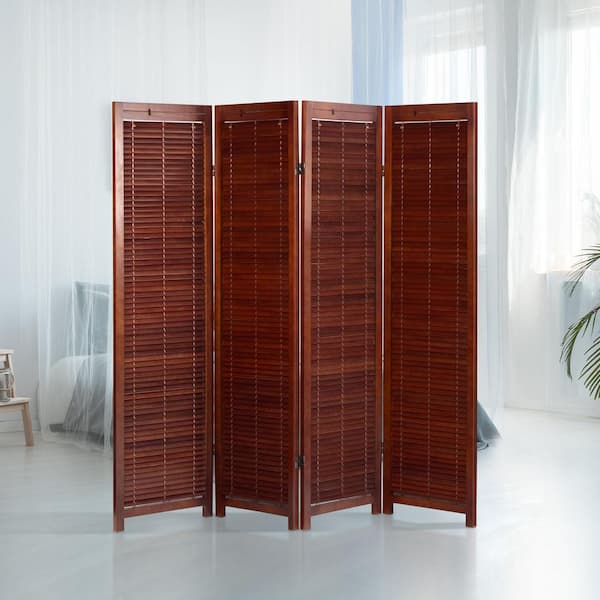 Walnut 6 ft. Tall Adjustable Shutter 4-Panel Room Divider