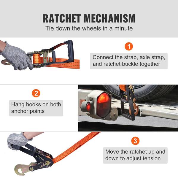 thumbnail image 2 of RuggedTow 12ft Ratchet Tie-Down Straps With Hooks – 2-Pack, 3,000lb Capacity, Orange 2 of 4