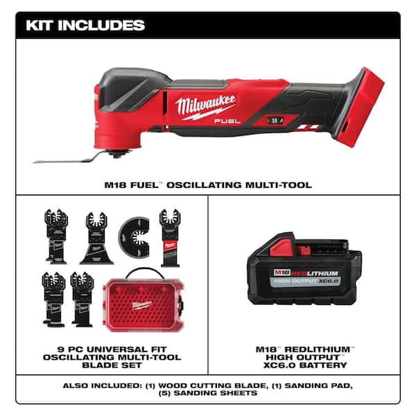 M18 FUEL 18V Lithium-Ion Cordless Brushless Oscillating Multi-Tool w/ 6.0 Battery & OMT Blades