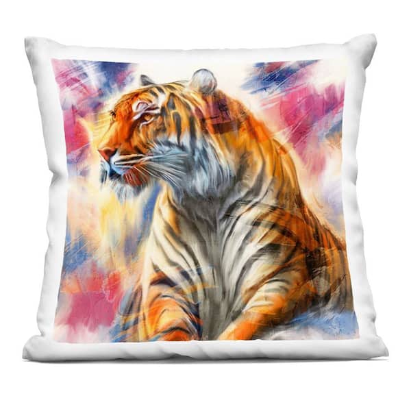 Stupell Industries Fierce and Elegant Tiger Orange Abstract Polyester 18 in. x 18 in. Throw Pillow