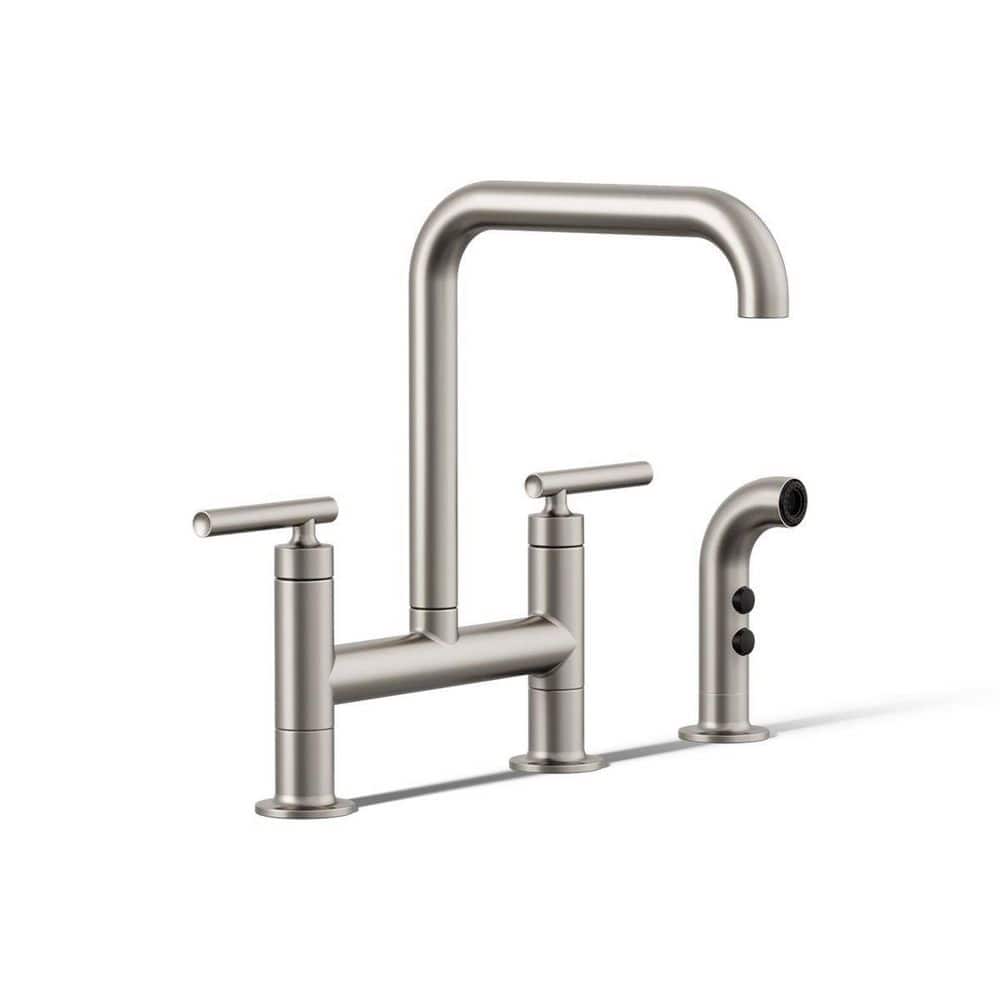 KOHLER Purist 2-Handle Bridge Kitchen Faucet with Side Sprayer in