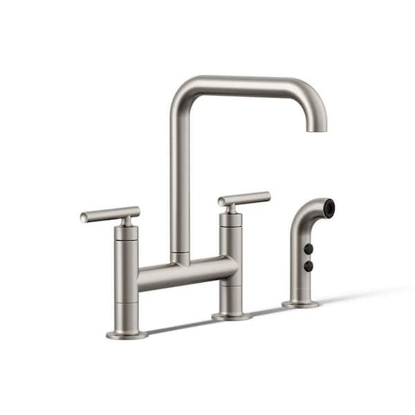 Purist 2-Handle Bridge Kitchen Faucet with Side Sprayer in Vibrant Stainless