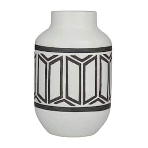 12 in. White Porcelain Ceramic Tribal Decorative Vase