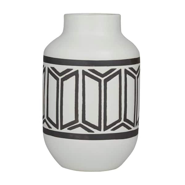 Novogratz 12 in. White Porcelain Ceramic Tribal Decorative Vase