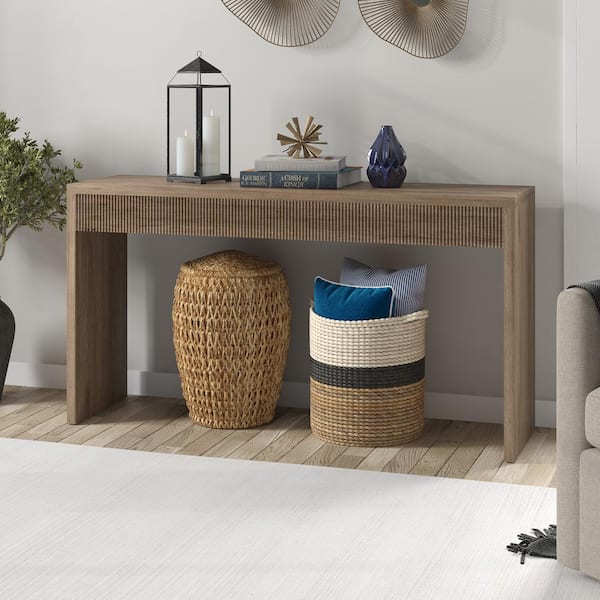 Meyer&Cross Lawrence 55 in. Antiqued Gray Oak Rectangle MDF Top Console Table