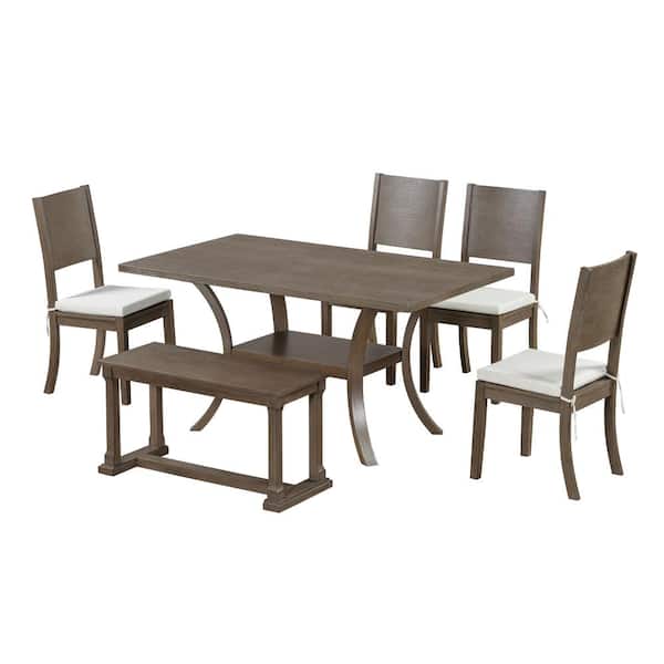 6-Piece Modern Gray/Brown Wood Top Dining Room Set Seats 5