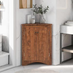 17.2 in. W x 17.2 in. D x 31.5 in. H Brown Triangle Bathroom Linen Cabinet with Adjustable Shelves