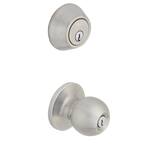 Ball Stainless Steel Keyed Entry Door Knob with Single Cylinder Deadbolt Combo Pack