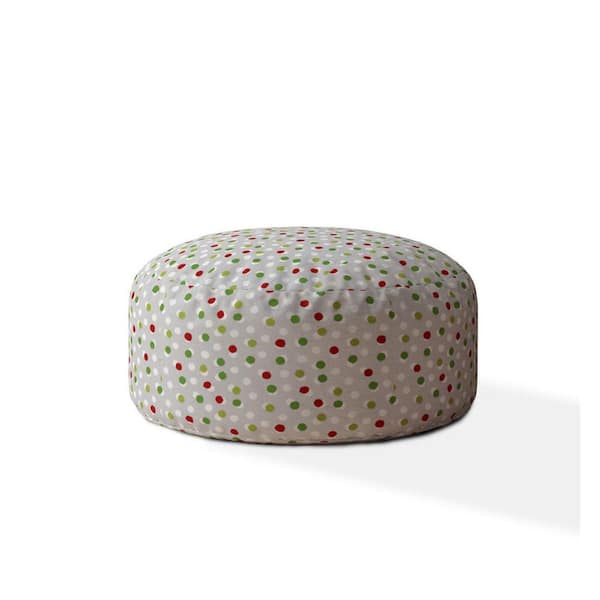 HomeRoots Charlie Grey Green And Red Cotton Round Pouf Cover Only