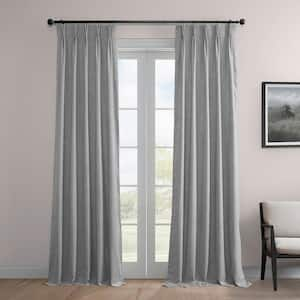 Steely Grey Gray Heathered Italian Woolen Weave 25 in. W x 96 in. L Pinch Pleat Room Darkening Curtain (Single Panel)