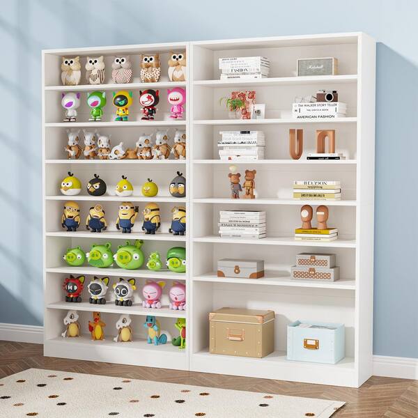 BYBLIGHT Eulas 71 in. Tall White Wood Standard Bookcase, Open