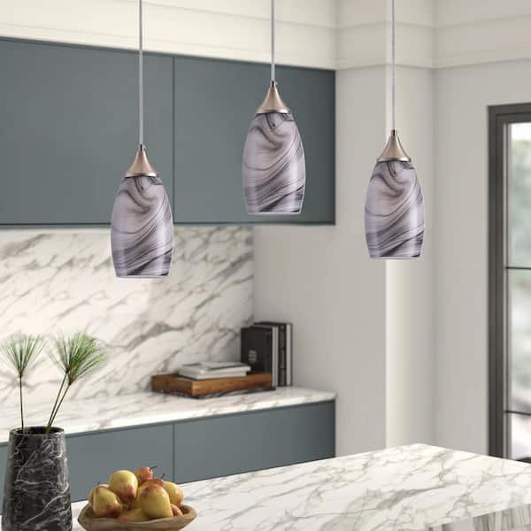 aiwen 4.9 in. 1-Light Island Art Pendant Light Modern Adjustable Hanging Light with Handblown Marble Glass Shade