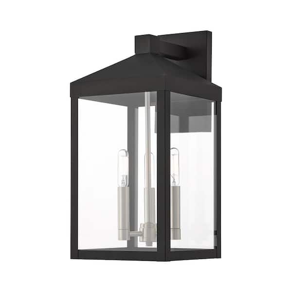 AVIANCE LIGHTING Creekview 17.5 in. 3-Light Black Outdoor Hardwired Wall Lantern Sconce with No Bulbs Included