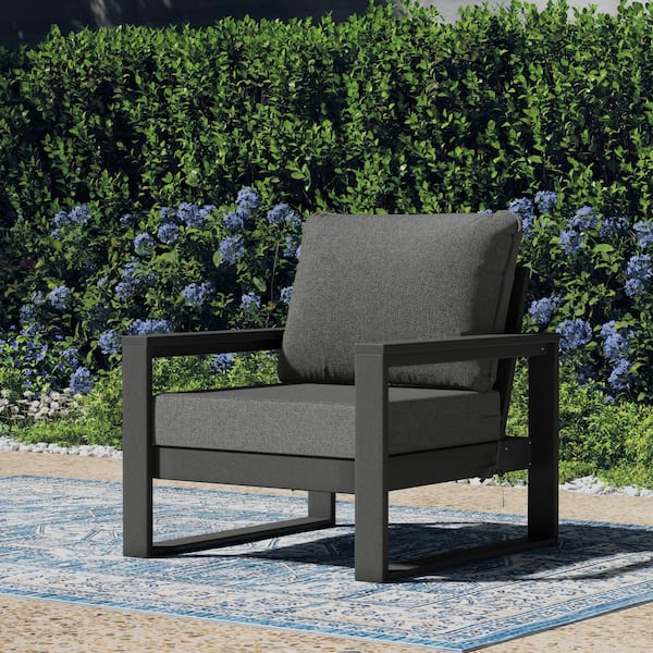 Endless Outdoor Patio Deep Seating Club Chair with Gray Plastic Frame and Gray Side Tie Cushions