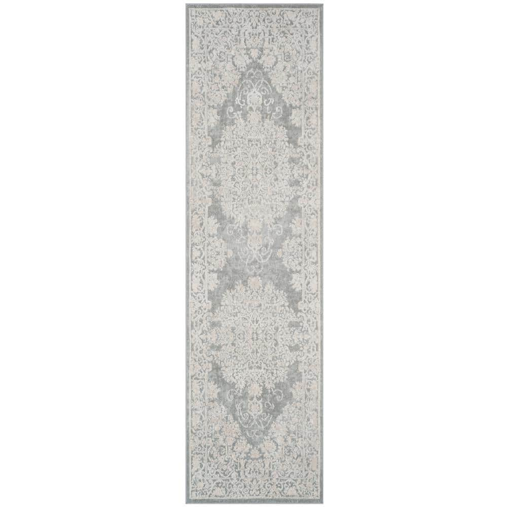 SAFAVIEH Reflection Light Gray/Cream 2 ft. x 12 ft. Floral Border ...