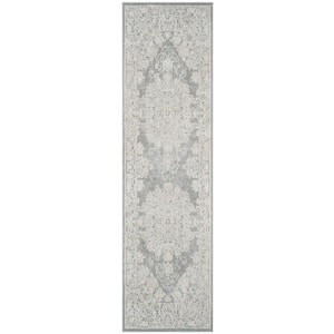 Reflection Light Gray/Cream 2 ft. x 12 ft. Floral Border Runner Rug