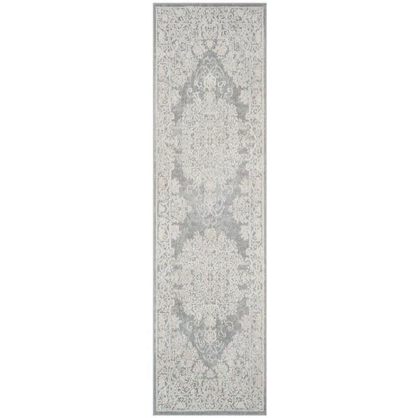 Safavieh Reflection Light Gray Cream 2 Ft. X 12 Ft. Floral Border 