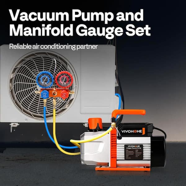 VIVOHOME 1/2 HP 5CFM 2 Stage HVAC Vacuum Pump and 3 Way Manifold