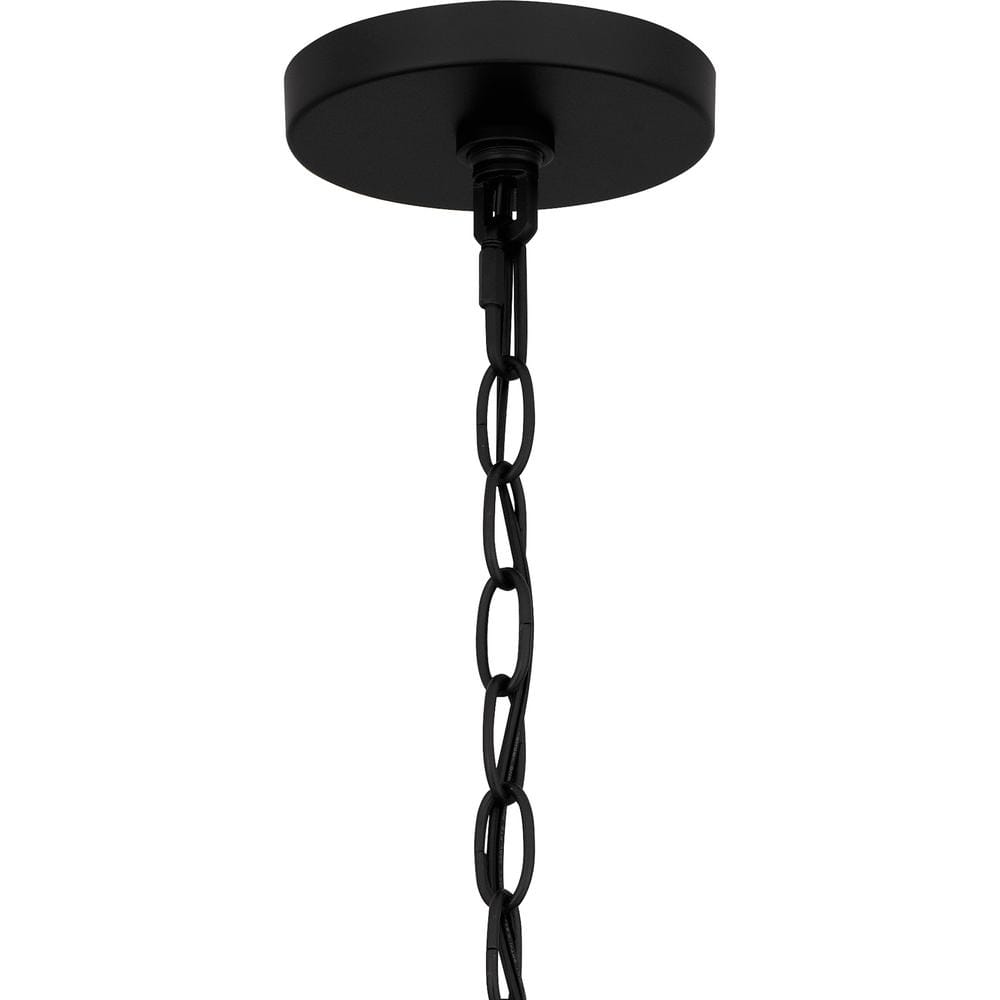 Matte Black and Natural Rope Drum Pendant Light, 5-Light