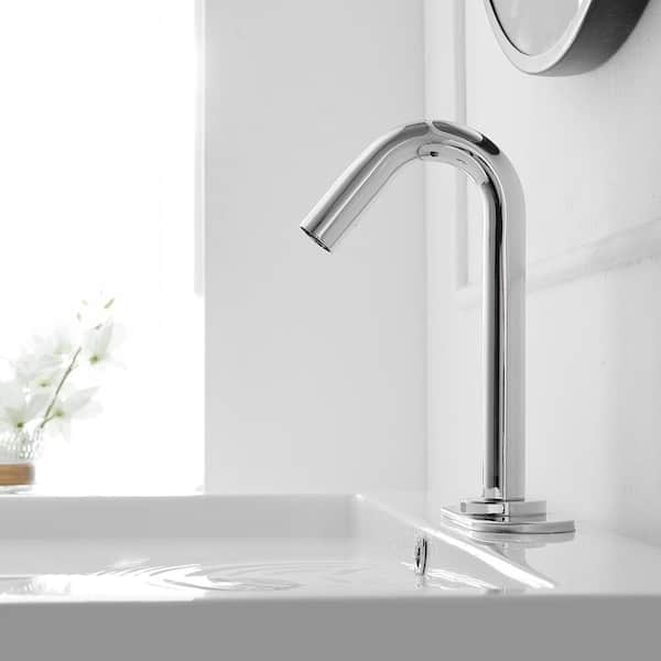 Automatic Sensor Touchless Single Hole Bathroom Sink Faucet Deck Mount with Temperature Mixing Valve in Polished Chrome